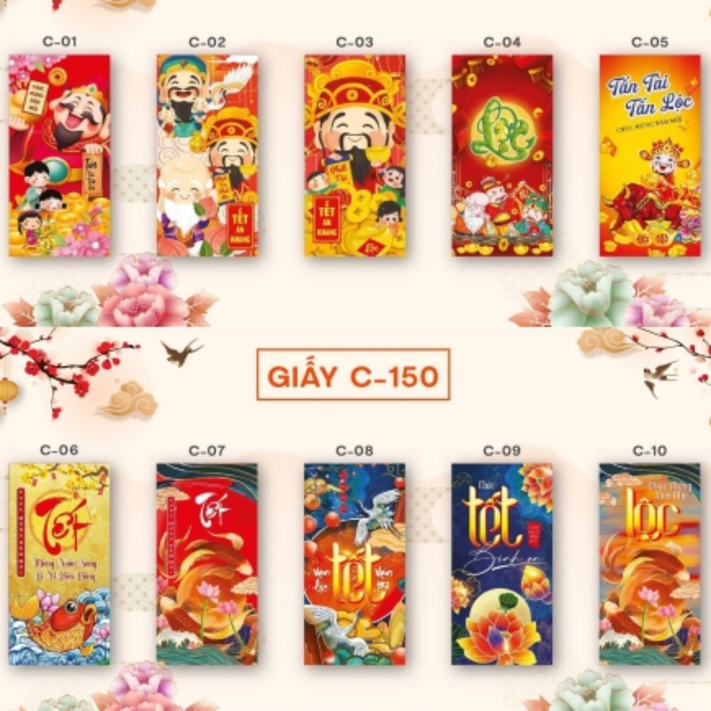 Combo 1000 Bao Lì Xì tết 2021 Giấy C150 dày bóng