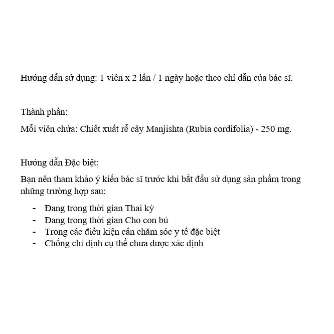 Himalaya Manjishtha - Viên uống làm giảm thâm nám, đẹp da, ngăn ngừa mụn