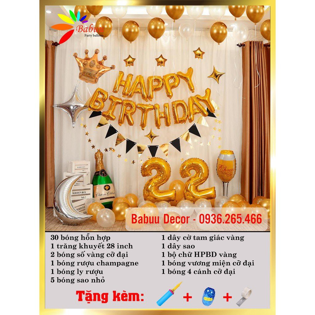 Set bóng trang trí sinh nhật TẶNG PHỤ KIỆN