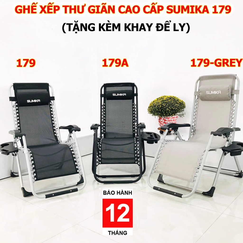 Ghế gấp xếp thư giãn đa năng SUMIKA 179 NEW (tặng khay đựng ly)