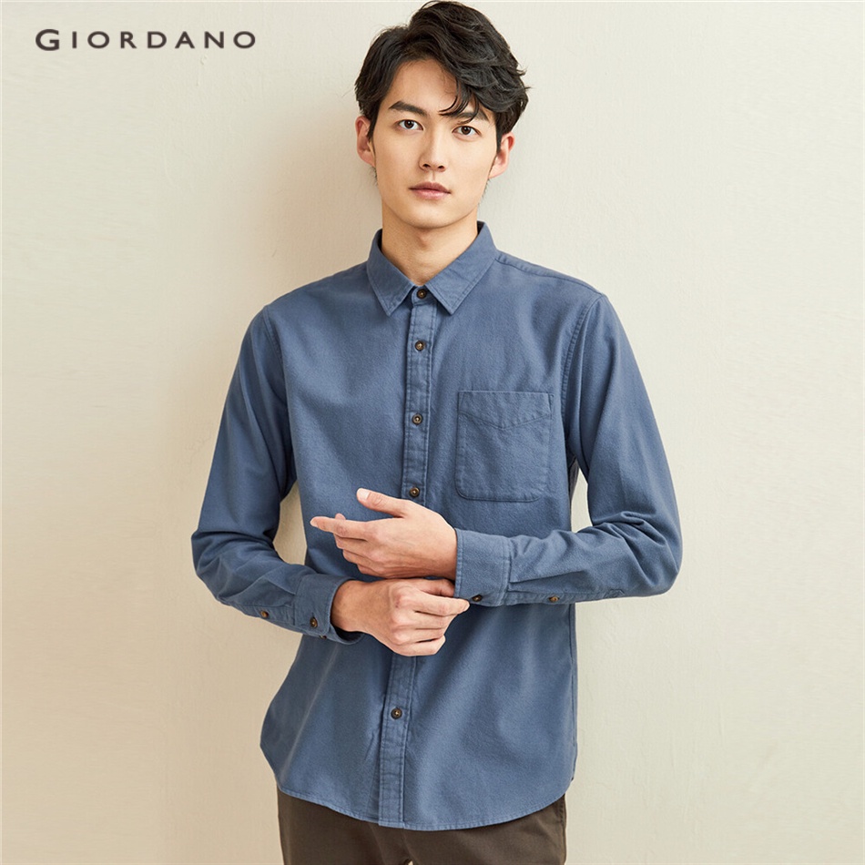 Áo sơ mi GIORDANO 01042869 cotton flannel dày tay dài thời trang cho nam