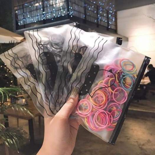 Túi Zip 100 Dây Buộc Tóc (Thun/Chun) Mix Nhiều Màu (lớn, nhỏ)