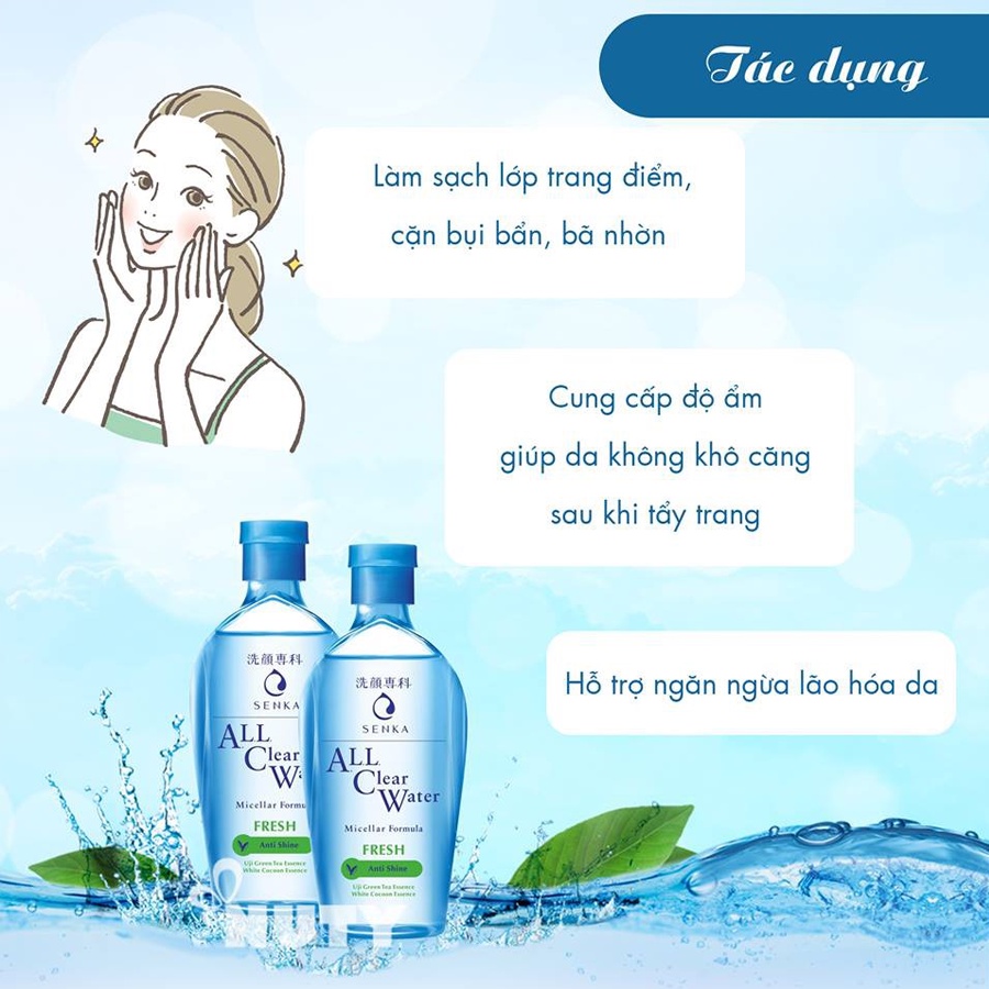 Nước Tẩy Trang Senka All Clear Water Nhật Bản 230ML Làm Sạch Lớp Trang Điểm, Bụi Bẩn, Bã Nhờn