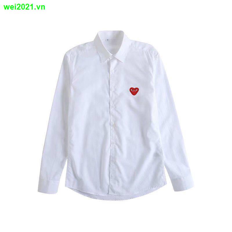 Áo sơ mi tay dài kẻ sọc thêu hình trái tim màu đen phong cách Nhật Bản thời trang cho nam
