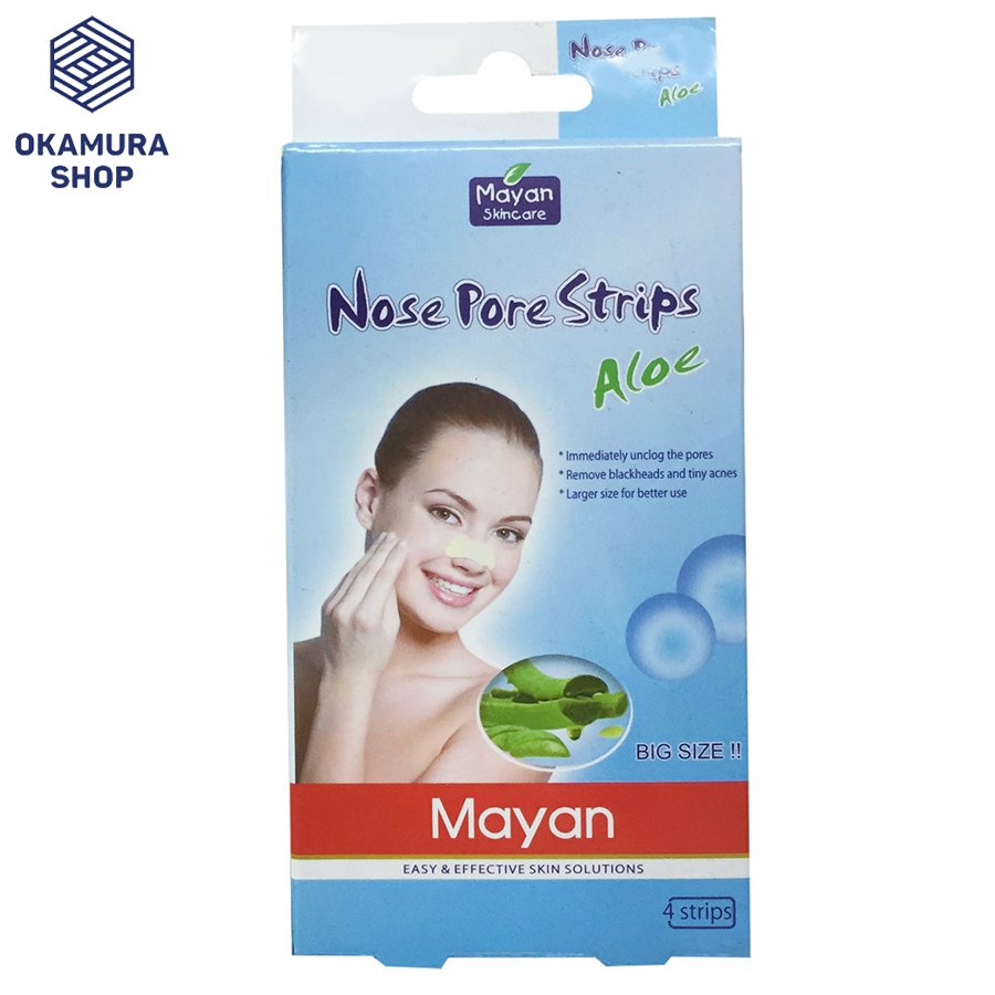 Hộp 4 miếng lột mụn đầu đen MAYAN than hoạt tính, lô hội Nose Cleaning Strips NPP KallyCosmetic