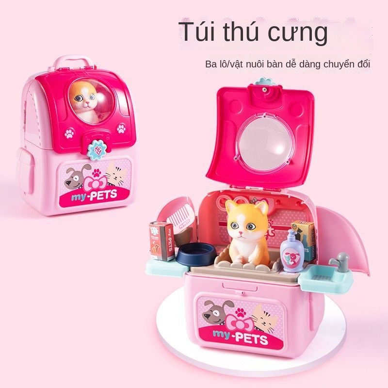 ✈¤Đồ chơi trẻ em nhà đồ chơi túi vật nuôi cô gái mô phỏng con chó mèo túi không gian hai trong một nhà bếp ba lô trang đ