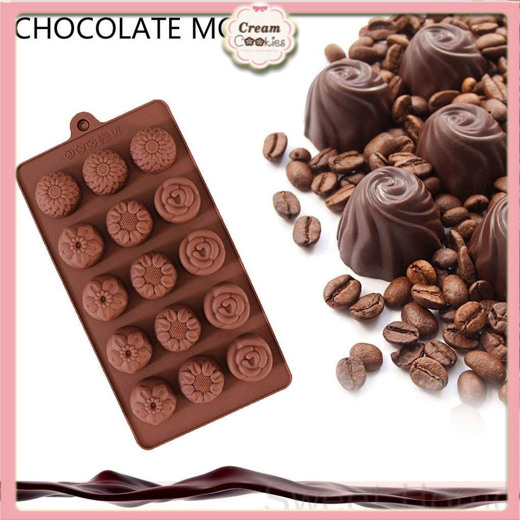 Khuôn Silicon Làm Socola,Thạch Rau Câu,Kẹo Dẻo,Pudding Trang Trí Hình 15 Hoa Hỗn Hợp 2