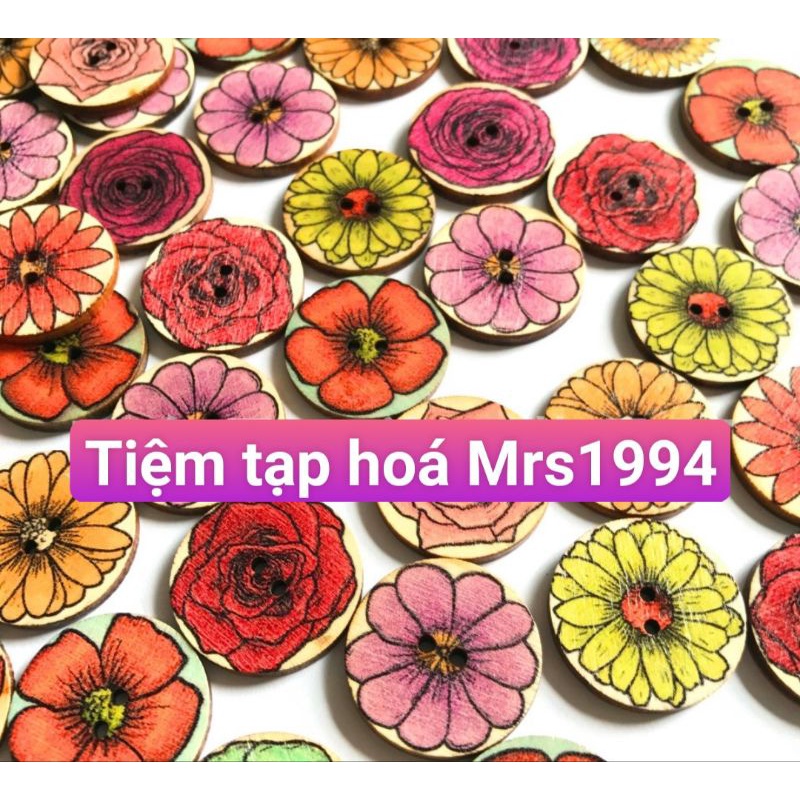 {10 NÚT} NÚT - CÚC GỖ / KHUY GỖ TRÒN CÁC LOẠI BÔNG HOA VINTAGE