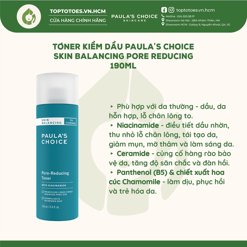 Toner kiềm dầu, thu nhỏ lỗ chân lông Paula’s Choice Skin Balancing Pore Reducing 190ml [NHẬP KHẨU CHÍNH HÃNG 100%]