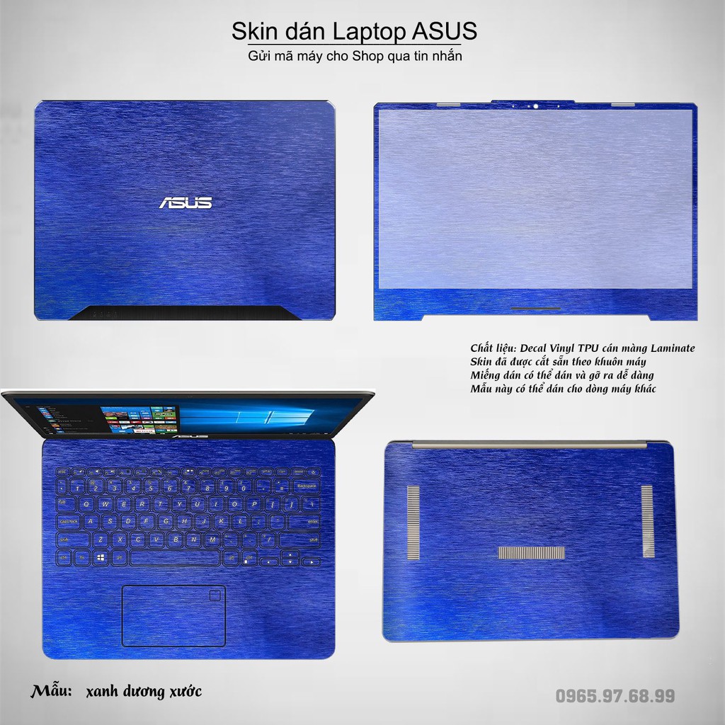 Skin dán Laptop Asus in màu xanh dương xước (inbox mã máy cho Shop)