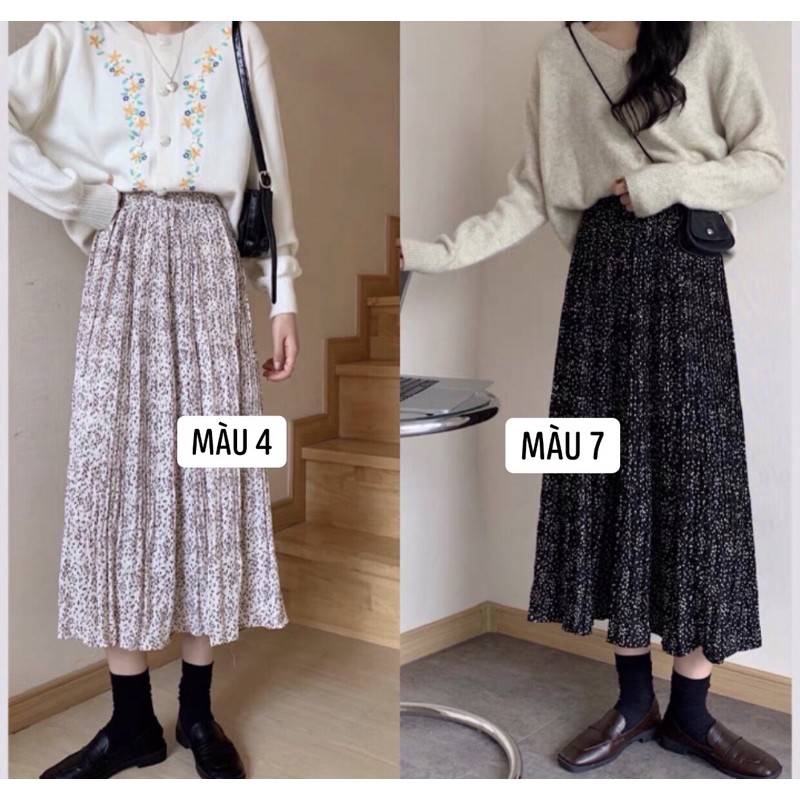 Chân váy hoa xếp li nhỏ Chân váy hoa nhí vintage dáng dài hàng Quảng Châu | WebRaoVat - webraovat.net.vn