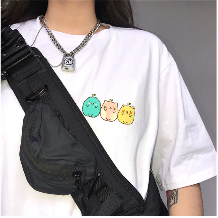 Áo thun nam nữ tay lỡ 3 GẤU BÉO unisex dáng oversize hai màu đen trắng basic tee phông form rộng