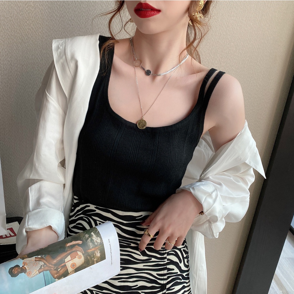 Áo hai dây không tay ZHELIHANGFEI lưng cao thời trang quyến rũ dễ phối đồ cho nữ