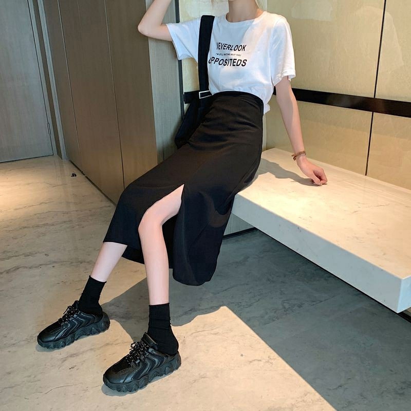 Chân Váy Midi Skirt Xẻ Tà ulzzang style kè video ảnh thật CV808