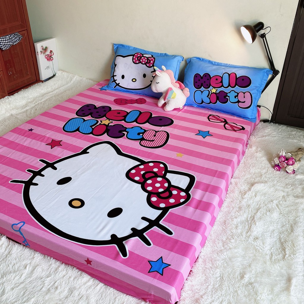 Bộ Ga Gối 3 Món Cotton Tina- Hello Kitty