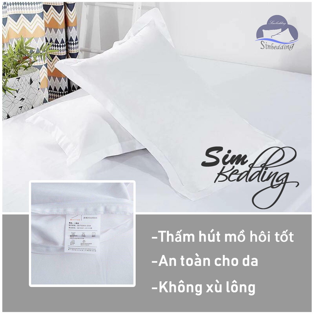 Bộ chăn ga khách sạn 💎SALE💎 trắng tinh khôi cotton nhập khẩu cao cấp gồm ga giường bo chun 2 cỏ gối và 1 vỏ chăn