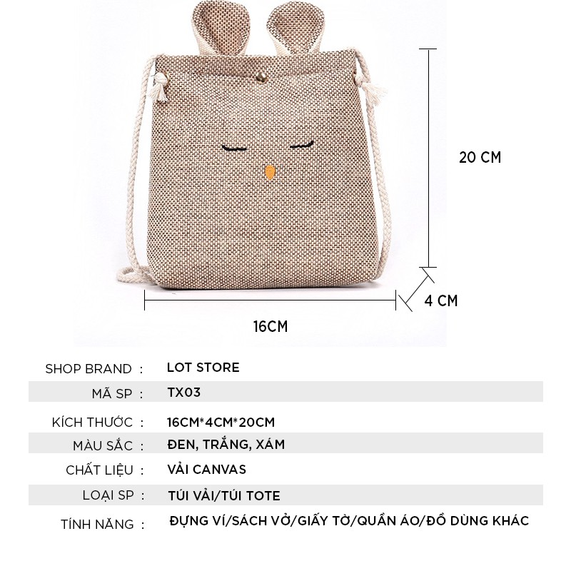 Túi tote vải đeo chéo canvas bag giá rẻ đẹp đi học ULZZANG PT3 TX03