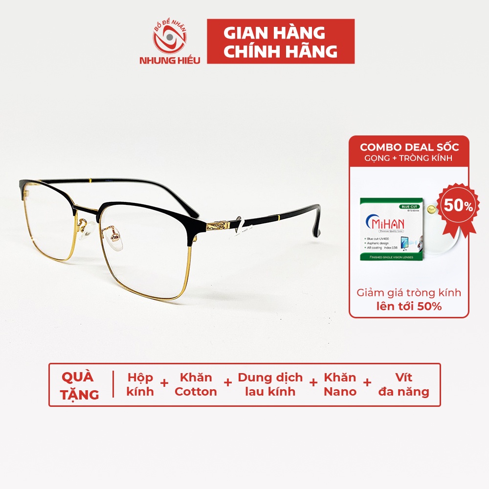 Gọng kính cận thời trang nam nữ NHUNG HIẾU AOPOESS titan nhẹ không gỉ dáng vuông - Lắp mắt kính theo yêu cầu