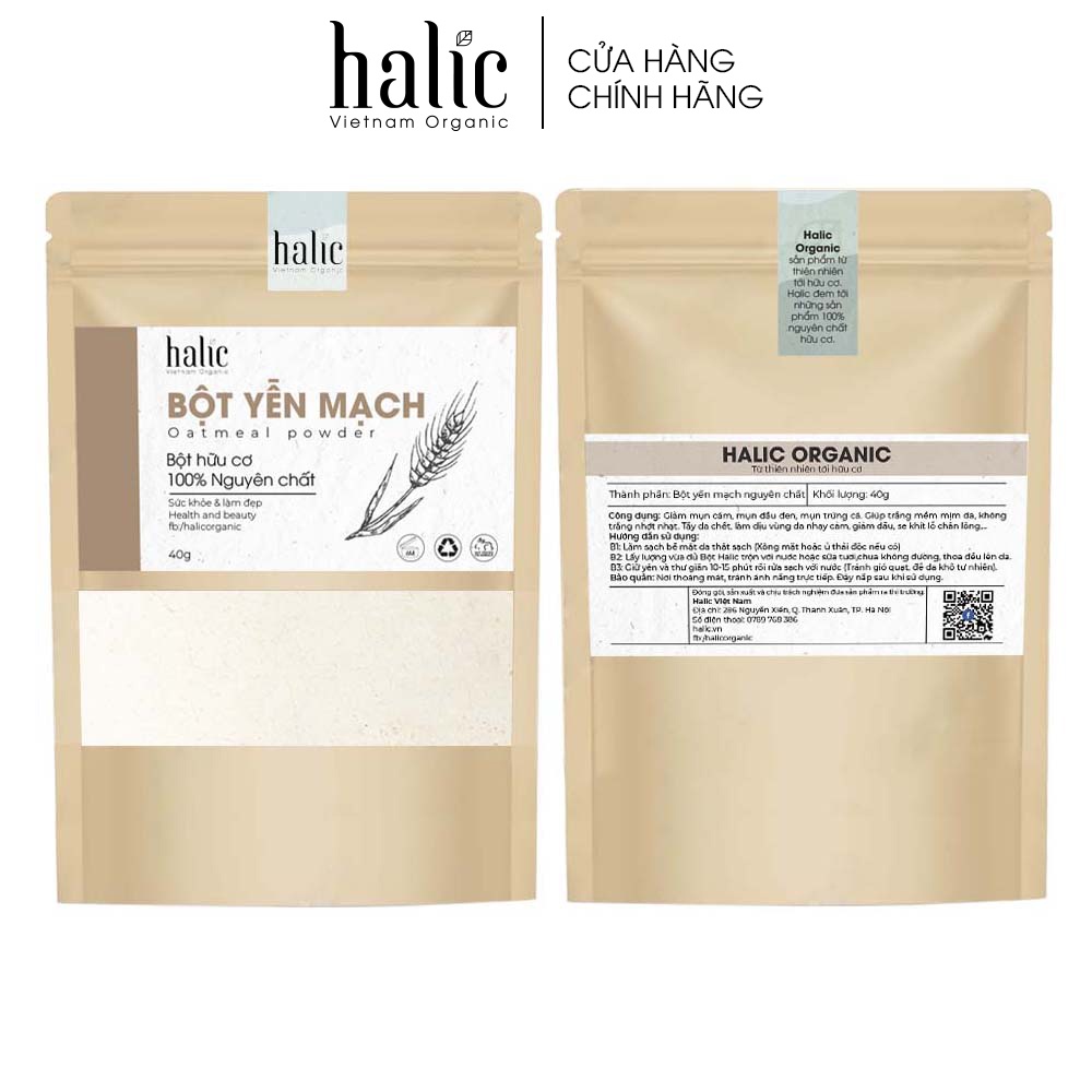 Bột Yến Mạch nguyên chất Halic Organic 40G đắp mặt nạ chống lão hóa da, ngừa mụn, làm trắng sáng da hiệu quả