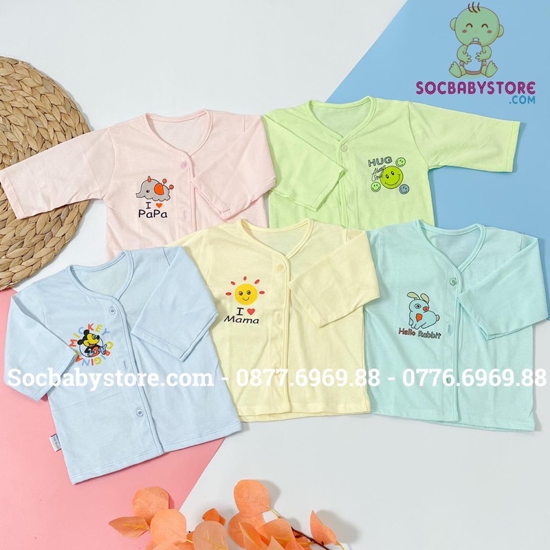 Set 5 áo cotton sơ sinh đủ màu cài giữa