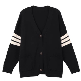 Áo cardigan basic kẻ sọc trắng tay