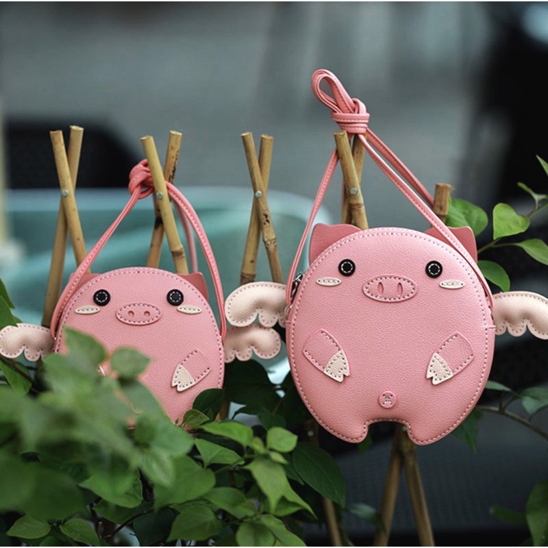 DIY bộ kit túi da đeo chéo Ulzzang tự may hình heo con đáng yêu nguyên liệu đầy đủ cắt sẵn làm quà tặng ý nghĩa lenmade