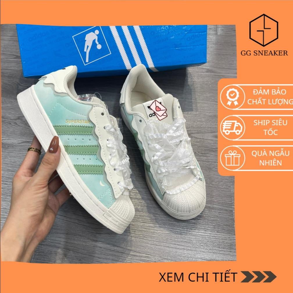 Giày Sneaker Adidas Superstar Mũi Sò Xanh Mint Dây Nơ Siêu Xinh