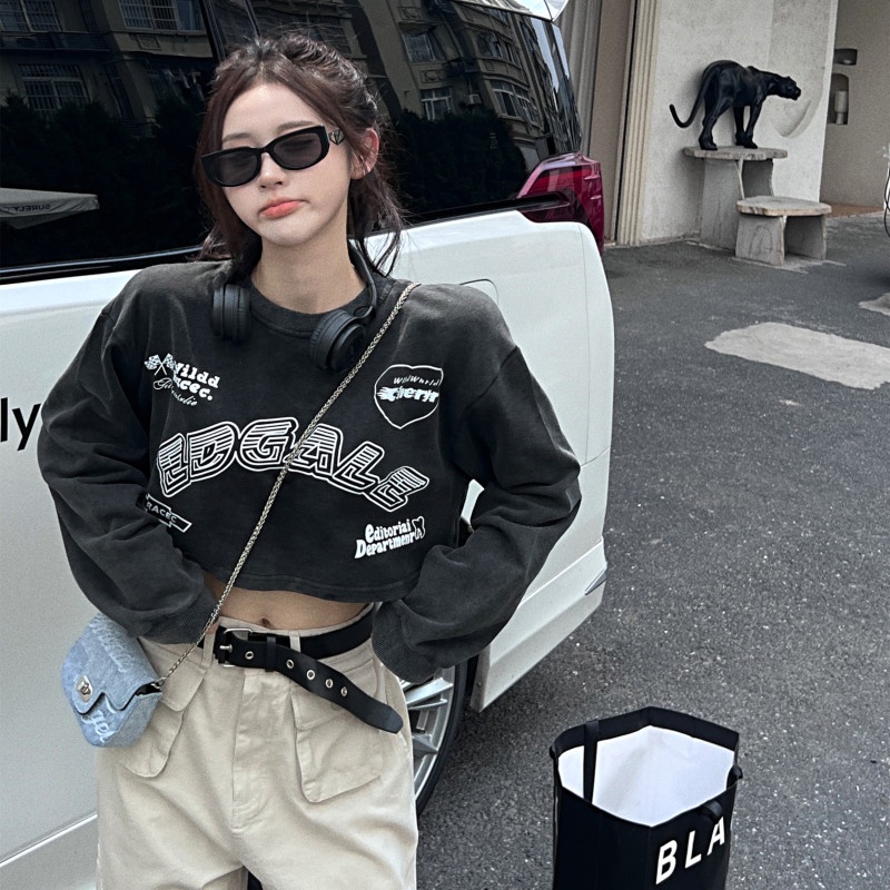 Áo Croptop Tay Dài Thời Trang Đường Phố Cá Tính Cho Nữ