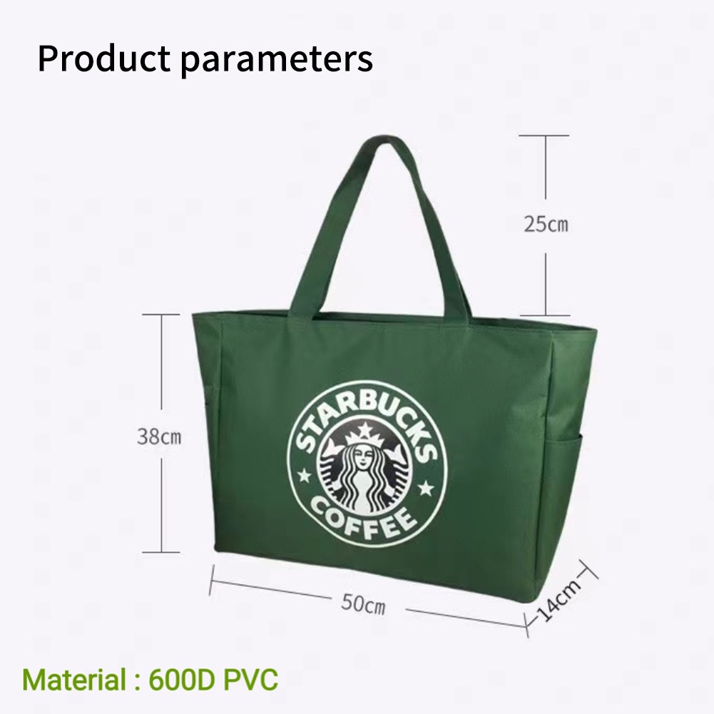Túi vải canvas Starbucks chống thấm nước cỡ lớn gấp gọn tiện lợi mang đi du lịch/mua sắm