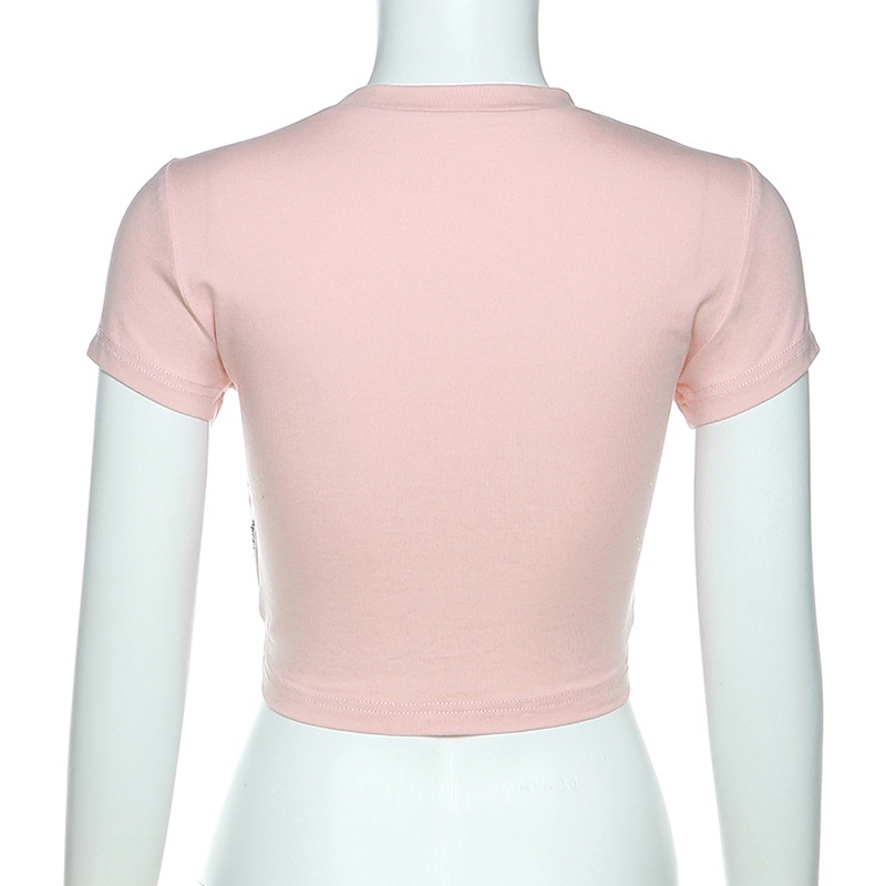 Áo Thun Tay Ngắn Cổ Tròn In Chữ Phối Dây Xích Thời Trang Cá Tính Cho Nữ