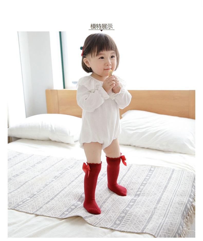 Mới Vớ Cotton Dài Đến Đầu Gối Mềm Mại Đính Nơ Họa Tiết Kẻ Sọc Dành Cho Bé Gái 0-7 Tuổi