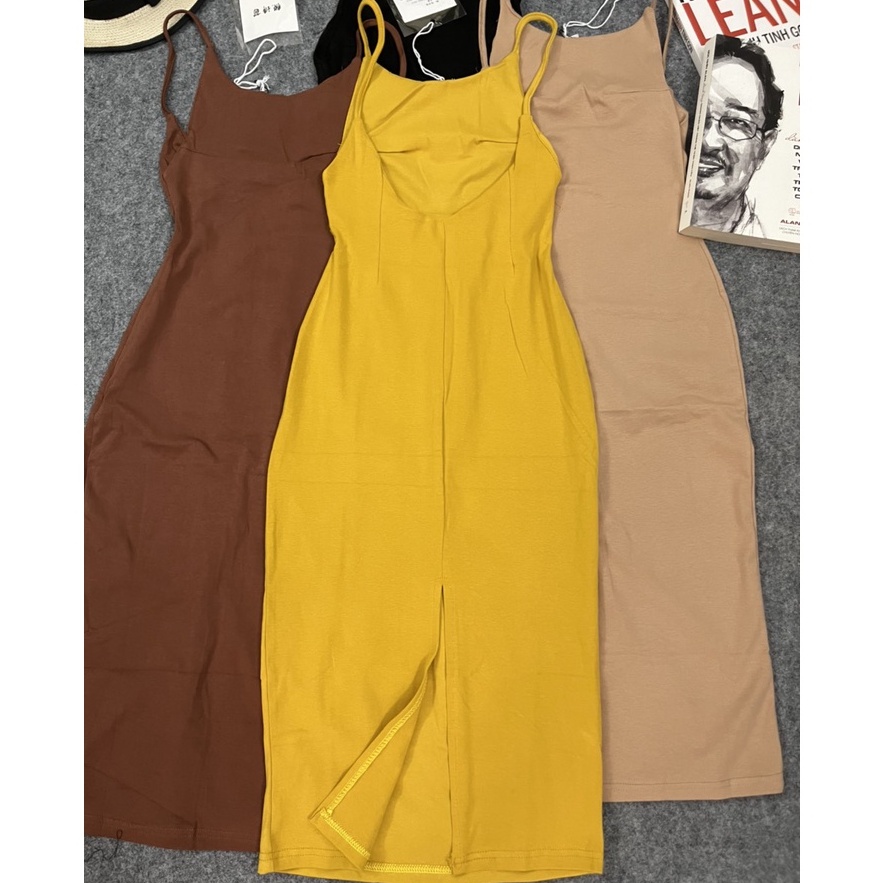 ĐẦM ÔM BODY THUN GÂN 2 DÂY DÁNG DÀI XẺ TÀ GIỮA SAU