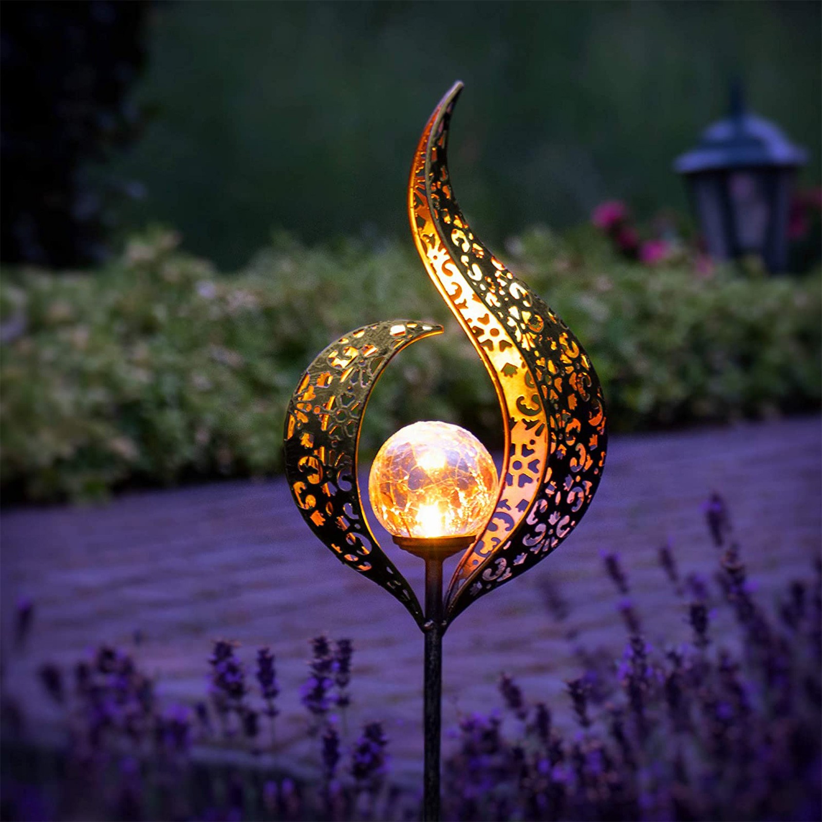 Solar Led Flame Light Sun Moon Garden Metal Hollow Projection Lamp For Outdoor Distinctive Decoration Solar Lawn Lampu