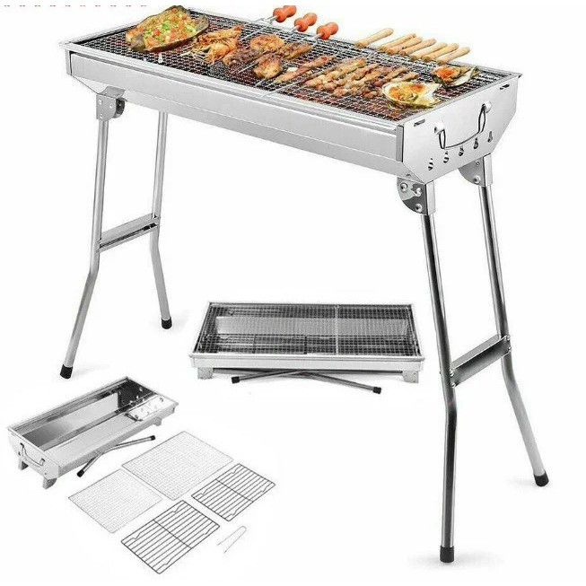 Bếp nướng than hoa BBQ ngoài trời, dã ngoại, chất liệu inox cao cấp, gấp gọn tiện lợi