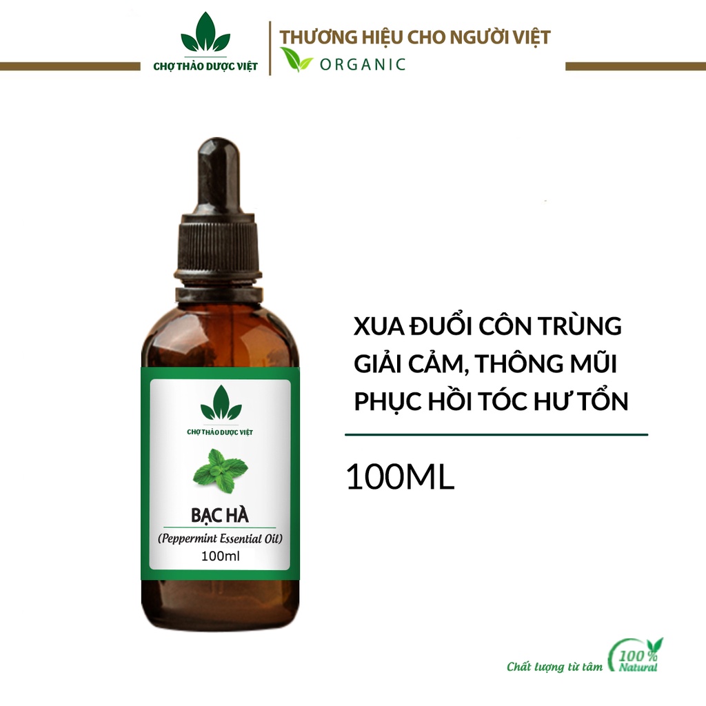 Tinh dầu Bạc Hà nguyên chất 100ml, đuổi muỗi, côn trùng, khử mùi, thơm phòng, treo xe - Chợ Thảo Dược Việt