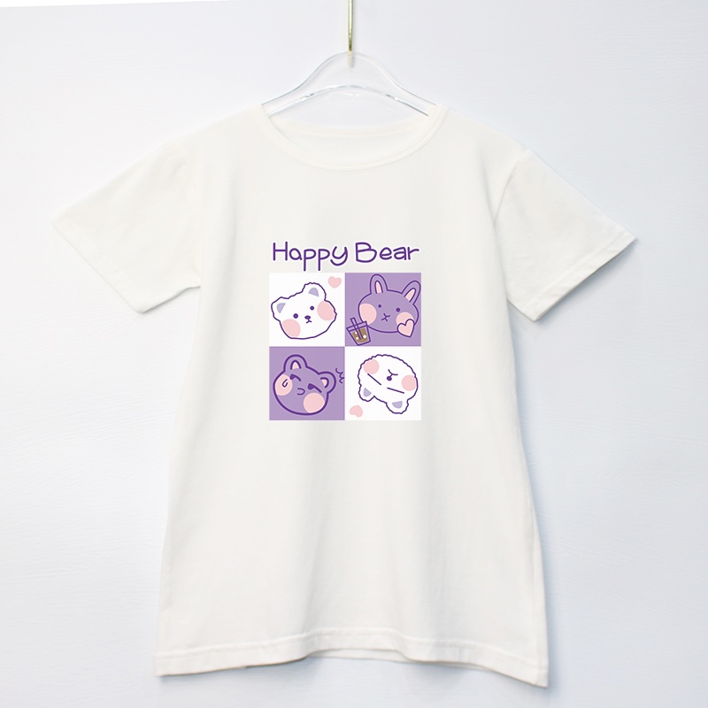 Áo thun cotton họa tiết hoạt hình xinh xắn cho bé gái