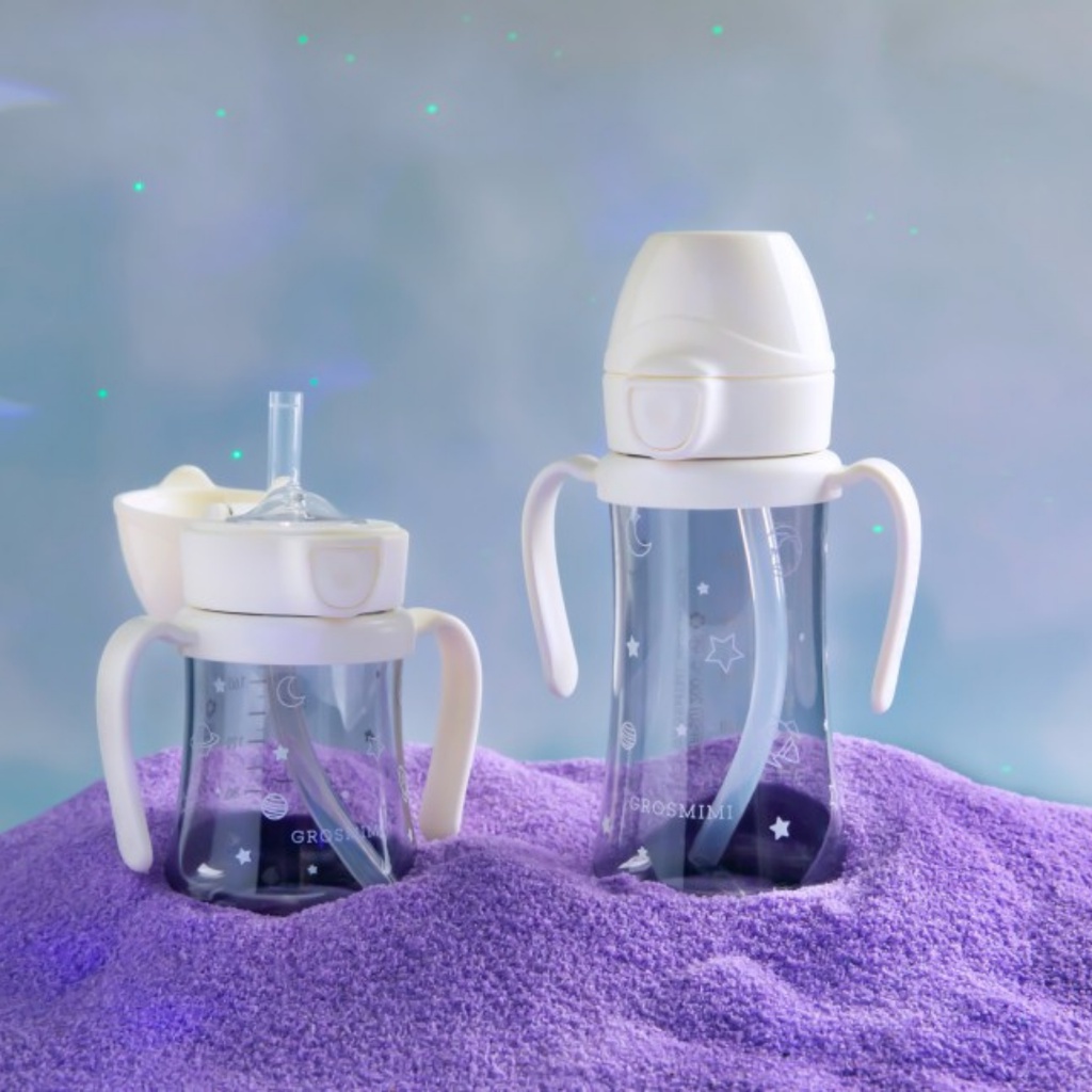 Bình Sữa Em Bé Grosmimi Một Chạm Có Nắp Chống Tràn Có Ống Hút Thay Thế Dung Tích 200Ml / 3000Ml