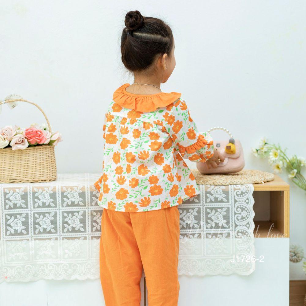 Bộ bé gái tay dài áo hoa cổ bèo xinh xắn, thích hợp mặc đi chơi, mặc ở nhà Shushibaby