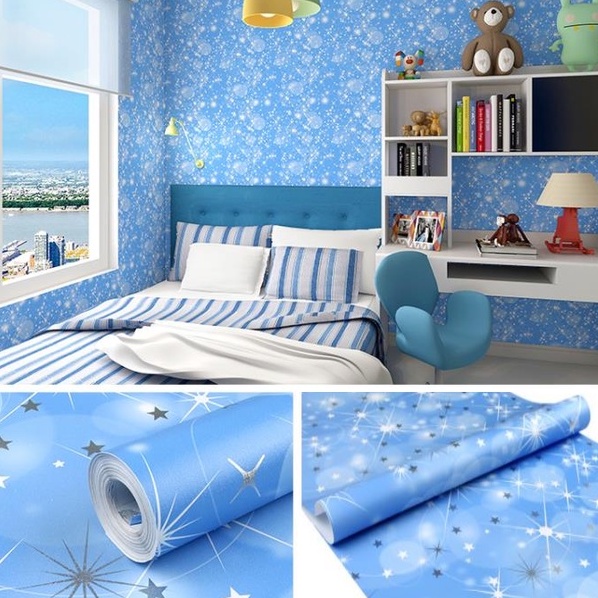 giấy dán tường 5-10 mét HOA LUNG LINH XANH khổ 45cm