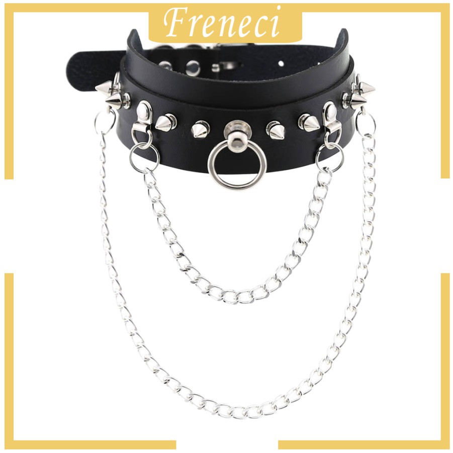 Vòng Cổ Choker Da Đính Đinh Tán Kim Loại Màu Hồng Phong Cách Gothic Có Thể Điều Chỉnh