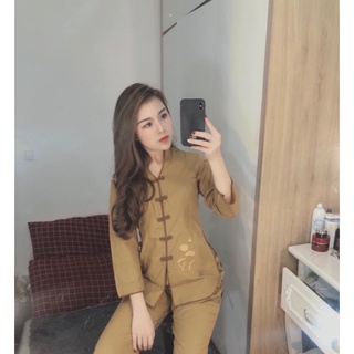 Đồ lam đi chùa nữ sẩm thêu size 40-75kg