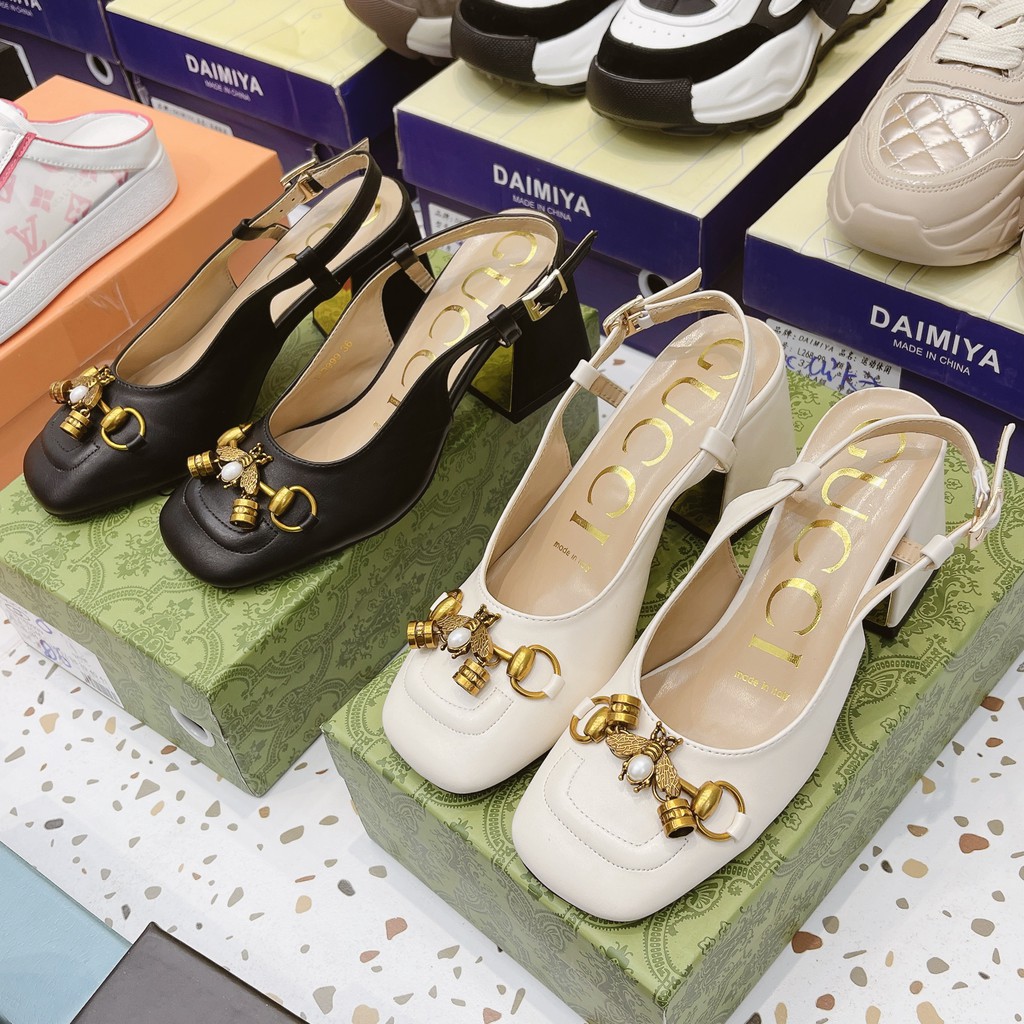 Giày Gucci gót vuông móc chuông hot hit fullbox túi giấy