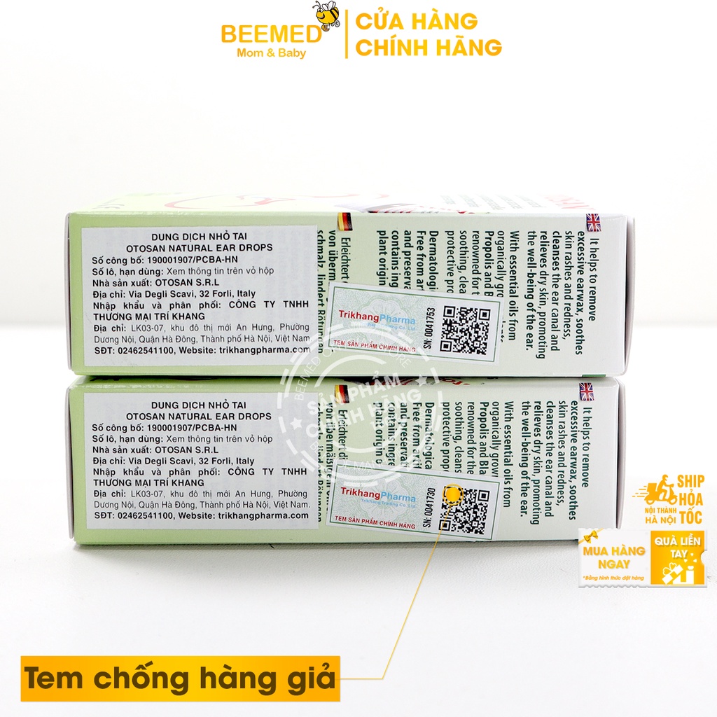 Nhỏ tai OTOSAN giúp vệ sinh tai, chống ẩm, giảm đau từ tinh dầu tràm, dùng được cho trẻ từ 1 tuổi - chai 10ml