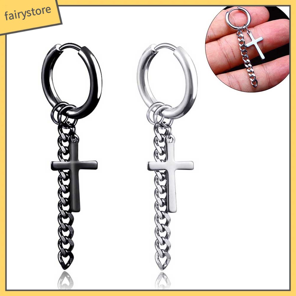 Khuyên Tai Dáng Dài Phối Mặt Thánh Giá Thời Trang Cho Nam