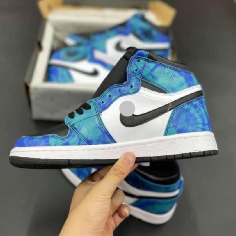 Giày thể thao air jordan tie dye , Giày sneaker nam nữ JD cổ cao xanh loang đậm nước biển cực chất hàng mới về I ; * $