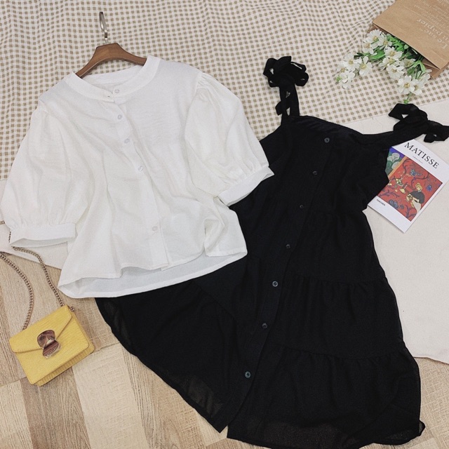 SET ÁO TAY PHỒNG + YẾM CỘT NƠ VAI | BigBuy360 - bigbuy360.vn