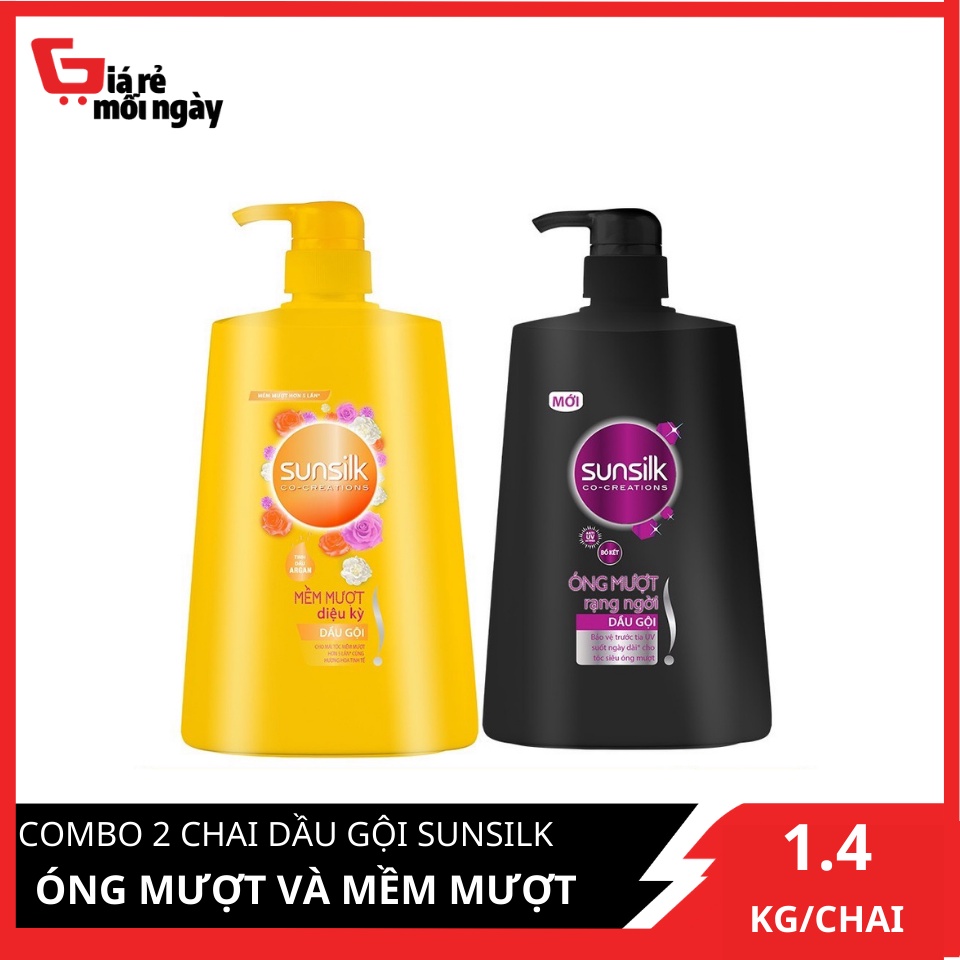 COMBO 2 Chai dầu gội Sunsilk Óng mượt Đen và Vàng 1400g