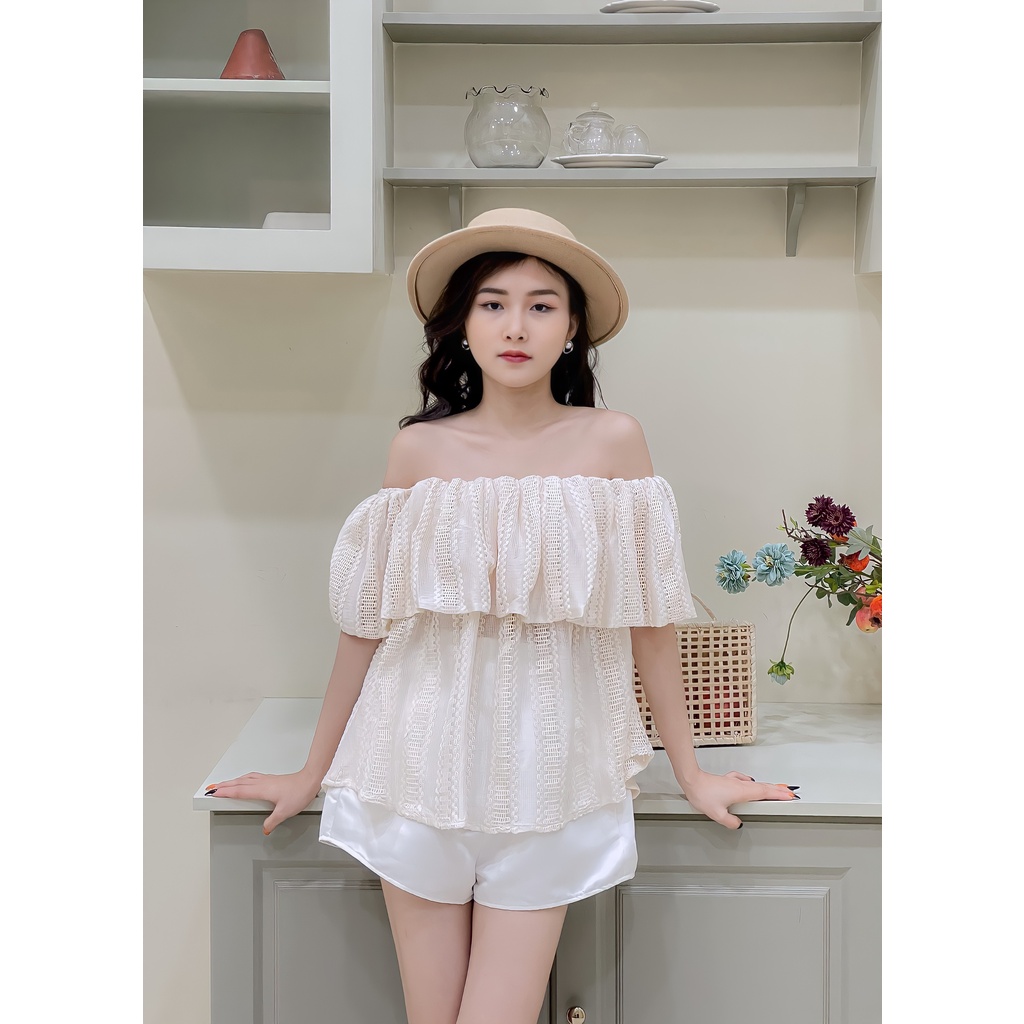 Áo kiểu nữ trễ vai tay bồng dáng rộng Linly Store A-TVR