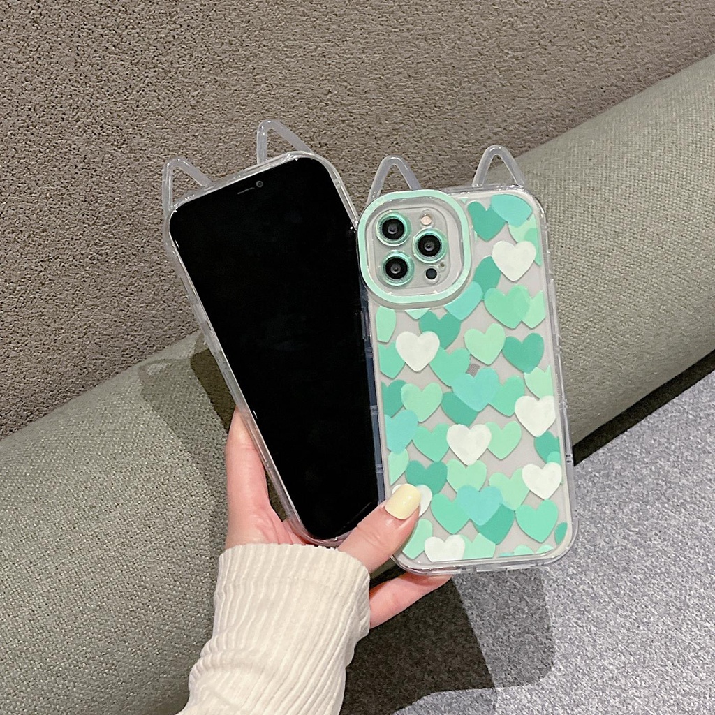 Ốp Điện Thoại Silicon TPU Mềm Trong Suốt Hình Tai Mèo 3D Cho iPhone 11 12 13 Pro Max XR X XS Max