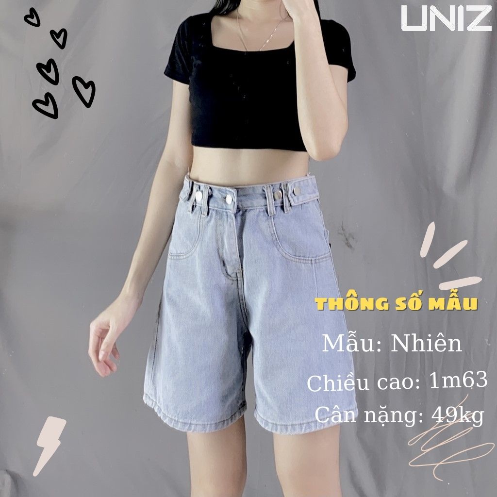 Quần Short Nữ 4 Khuy UNIZ (Màu Xanh), Dáng Lửng, Ulzzang, Cạp Cao, Form rộng, Vải Jean, Mềm Mại, Không Bai Màu